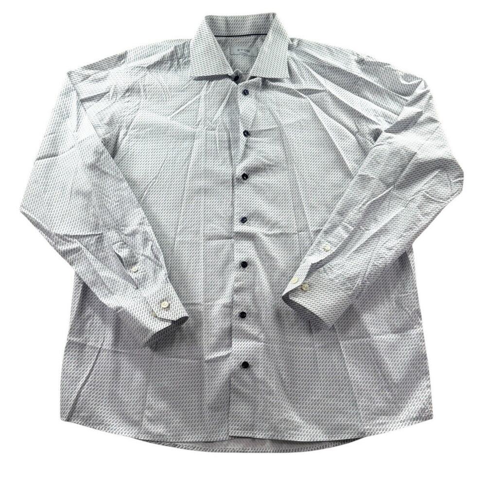 Eton Contemporary Dress Shirt Mens Size 43 17 Rocket Ship Pattern Long Sleeve